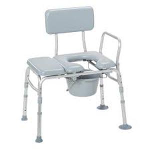 lot 14 image: Padded Seat Transfer Bench with Commode Opening by Drive Medical  Customer Returns See Pictures
