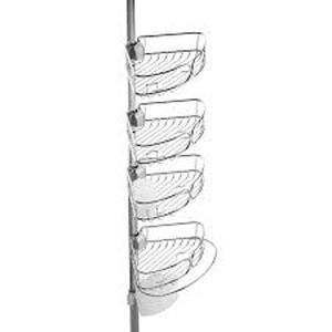 lot 26 image: Zenna Home Rustproof Tension Pole Shower Caddy with 4 Baskets in Stainless Steel Customer Returns See Pictures