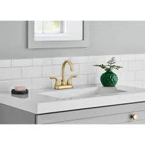 lot 33 image: Glacier Bay Alima 4 in. Centerset 2-Handle High-Arc Bathroom Faucet in Matte Gold Customer Returns See Pictures
