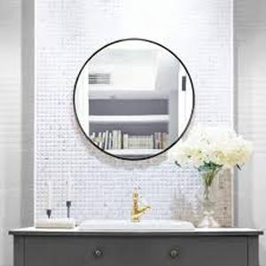 lot 37 image: WallBeyond 24 in. Round Modern Mirror with Aluminum Frame in Black ColorCustomer Returns See Pictures