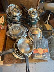 lot 144 image: Pots, Pans & New Set of Silverware