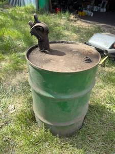 lot 33 image: Snowmobile Oil Barrel with Vintage Spout
