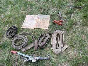 lot 70 image: Tow Straps, Come-A-Long, Clevis & Mud Flaps