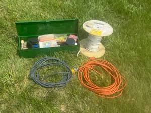 lot 202 image: Extension Cords, 58 Rope, Tool Box & Contents