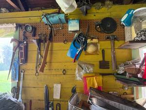 lot 221 image: Tools, Lawn Care items & Vintage Items on Wall