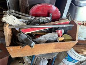 lot 222 image: Wood Tool Box & Contents