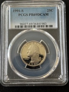 lot 43 image: 1991-S Washington Quarter Proof PCGS PR69 Deep Cameo