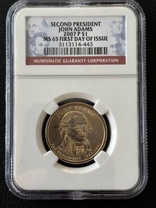 lot 21 image: 2007 John Adams Dollar NGC MS65