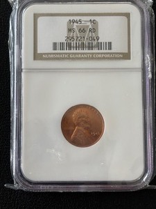 lot 22 image: 1945 Lincoln Cent NGC MS66 Red