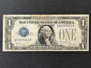 lot 23 image: 1928 A Blue Seal $1 Dollar Funnyback Silver Certificate