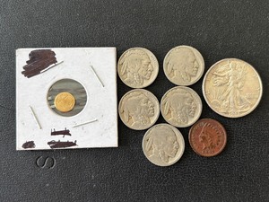 lot 33 image: Half Dollar, Buffalo Nickels, Indian Head Cent, Miniature St. Gaudens Coin