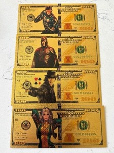 lot 85 image: 24K Gold Marvel Character $100 Dollar Bills