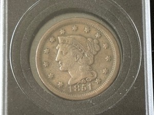 lot 77 image: 1851 Braided Hair Cent