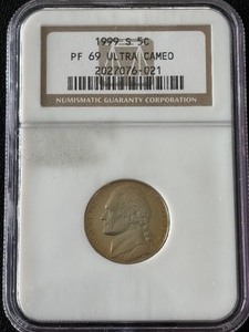 lot 4 image: 1999-S Jefferson Nickel Proof NGC PF69