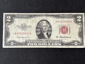 lot 33 image: 1953 A Red Seal $2 Dollar Note