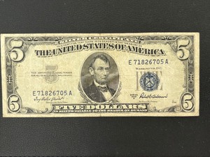 lot 34 image: 1953 A Blue Seal $5 Dollar Silver Certificate