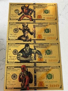 lot 36 image: 24K Gold Marvel Character $100 Dollar Bills