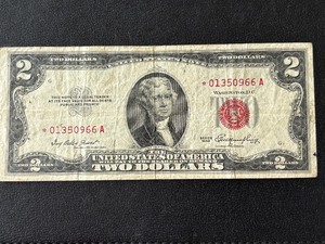lot 41 image: 1953 Red Seal $2 Dollar Star Note