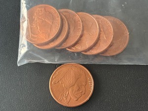lot 57 image: 7 - 1 Ounce .999 Fine Copper Rounds Buffalo