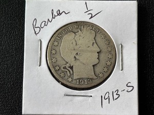 lot 65 image: 1913-S Barber Half Dollar 604,000 Minted