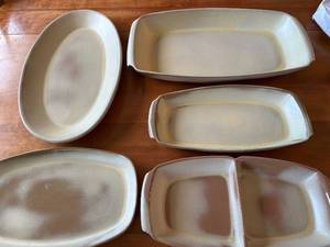 lot 1S image: Set of 6 Frankoma Pottery Plainsman Gold Serving Platters and Divided Dishes