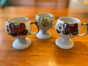 lot 12S image: Set of 3 Otagiri Vintage Stoneware Footed Hand-Painted Pedestal Mugs  Irish Coffee Mugs with Floral Design