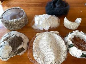 lot 37S image: Collection of Vintage Womens Hats with Feather and Lace Designs from the 50s and 60s