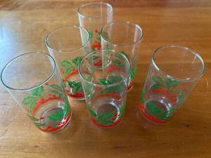 lot 44S image: Set of 6 Libby Glass Company Holiday-Themed Glass Tumblers with Holly Berry Design