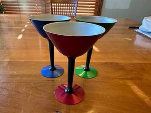 lot 54S image: Set of 3 Vintage J.H. Cristil Co Perma Hue Martini Glasses