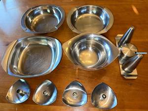 lot 56S image: Vintage Stainless Steel Serving Pieces from Denmark, Sweden and Germany
