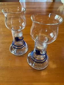 lot 61S image: Set of 2 Handmade Glass Candle Holders by Lorup, Made in Estonia