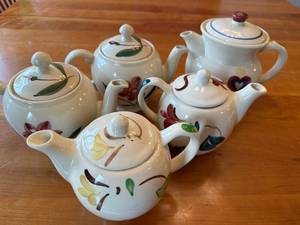 lot 67S image: Set of 5 Vintage Hand-Painted Floral Art Deco Tea Pots
