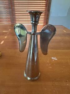 lot 71S image: Silvertone Angel Shaped Metal Taper Candle Holder