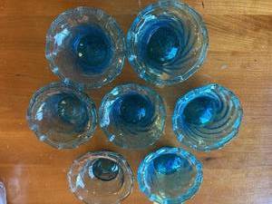lot 79S image: Set of 7 Blue Swirl Sherbet Cups - Handmade Glass