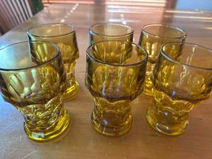 lot 83S image: Set of 6 Anchor Hocking Georgian Amber Glass Tumblers with Faceted Design