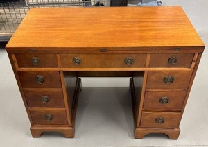 lot 1G image: Vintage Wooden Farm Desk  Table with Flip Top with Brass Handles