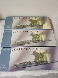 lot 22G image: Lot of 3 Glass Shelf Kits, 8 x 24 with Mounting Hardware