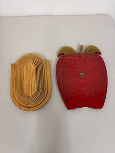 lot 38G image: Set of 2 Folding Wooded Fruit Shaped Baskets