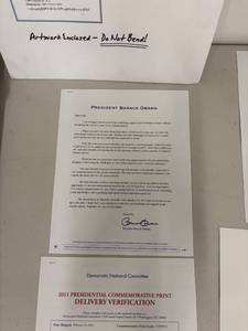 lot 50G image: 2011 Commemorative Presidential Print with Letters from Barack Obama and the DNC