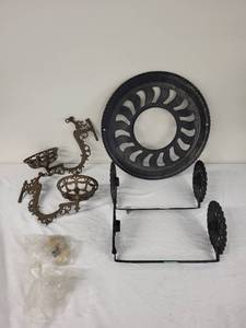 lot 87G image: Vintage Cast Iron Tractor Seat and Plow Attachments