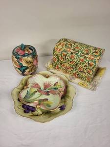lot 89G image: Collection of Italian Handcrafted Ceramic Pieces with Floral Designs