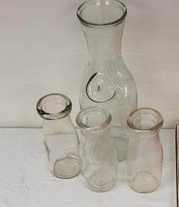 lot 95G image: Vintage Milk Bottles and Water Caraffe
