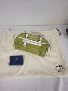 lot 97G image: Coach Suede Handbag and Patent Leather Wallet Set