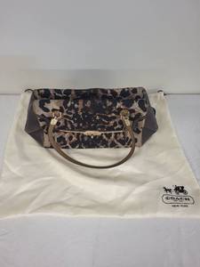 lot 98G image: Coach Leopard Print Handbag with Leather Accents