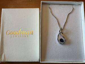 lot 146G image: Silver Necklace with Blue Teardrop Pendant and Chain