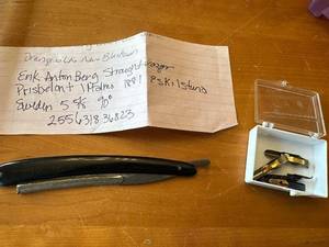lot 154G image: Vintage Erik Anton Berg Straight Razor with Pen Nibs Collection