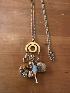 lot 159G image: Vintage Gold-Toned Charm Necklace with Unique Pendants