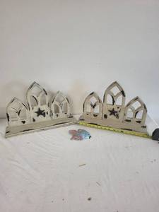 lot 115G image: Pair of Gothic Style Distressed Wall Shelves