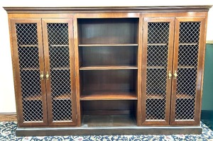 Large Wooden Bookcase with Lattice Glass Doors