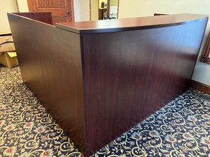 lot 8 image: L-Shaped Office Reception Desk in Mahogany Finish
